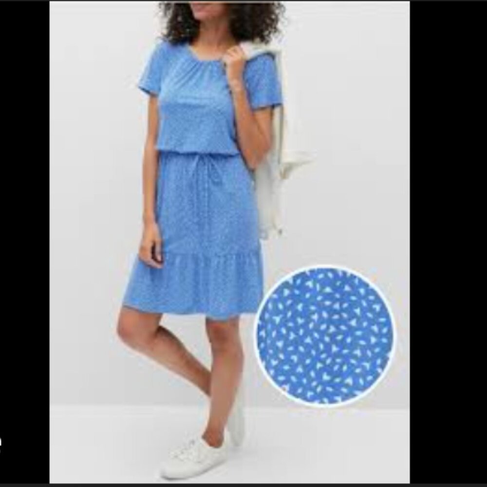Banana Republic Dress Blue White Summer Ruffle Hem Summer Work Office Medium